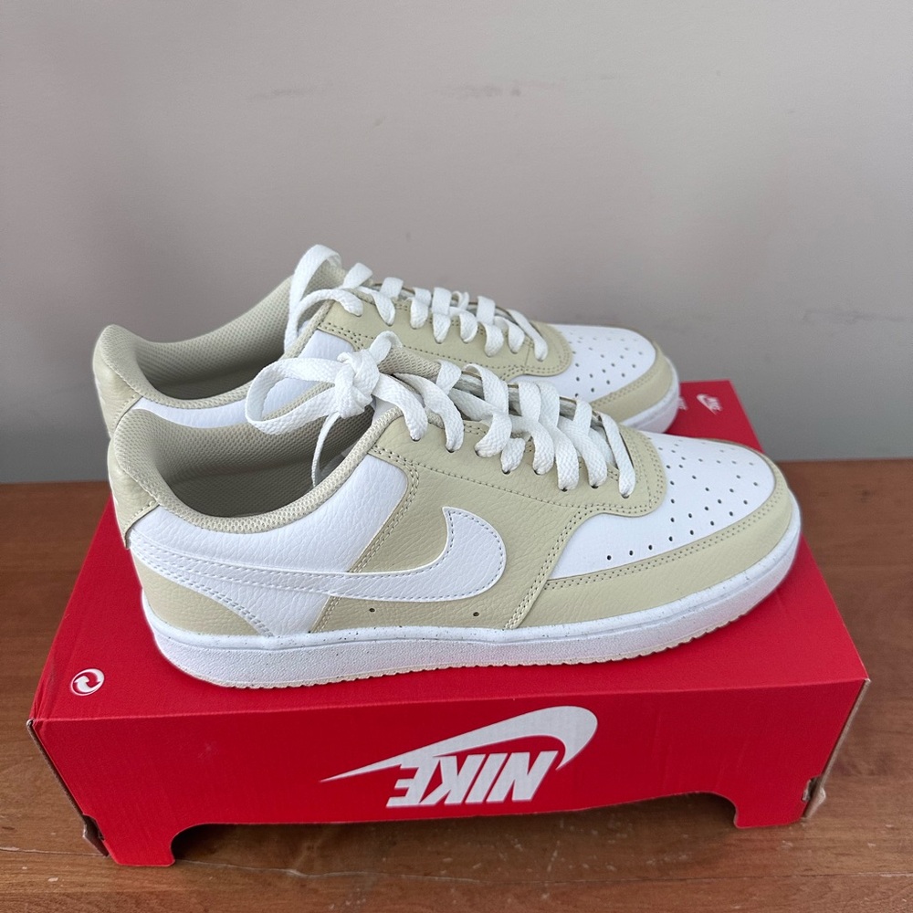 Nike Court Vision Low Next Nature Light Khaki White Sneakers 8, 8.5 11.5, 12